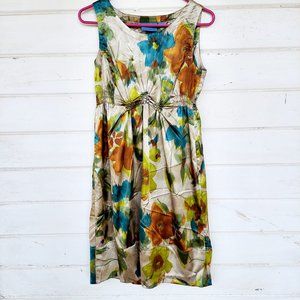 Simply Vera Wang Muted Watercolor Satin Floral Dress Size 8